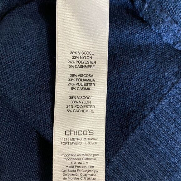 Chico’s Thin Knit Sweater Blue Asymmetrical Hem Sz Medium - Picture 8 of 10